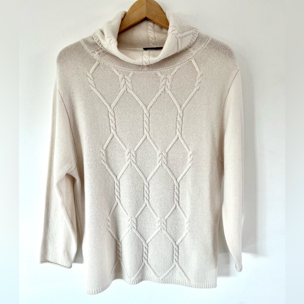 Elena Miro Cream Cable Knit Wool Fold Over Turtleneck Sweater Size‎ XS - Picture 2 of 14